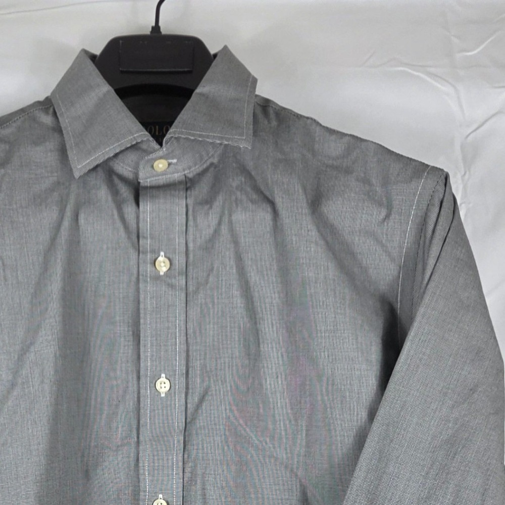 Polo Ralph Lauren Mens‎ Grey Micro Houndstooth Easy Care Dress Shirt 16.5 32/33